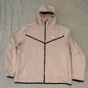 Mens Nike Tech Fleece Full-Zip Jacket in Light Beige with Black Trim